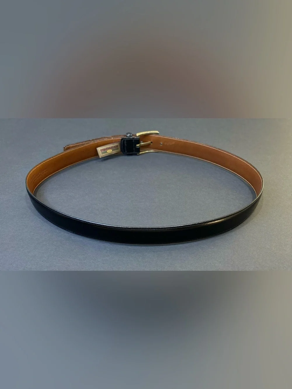 VTG 1990-2000 Trafalgar Cortina Smooth Black Leather Dress Belt Brass Buckle USA
